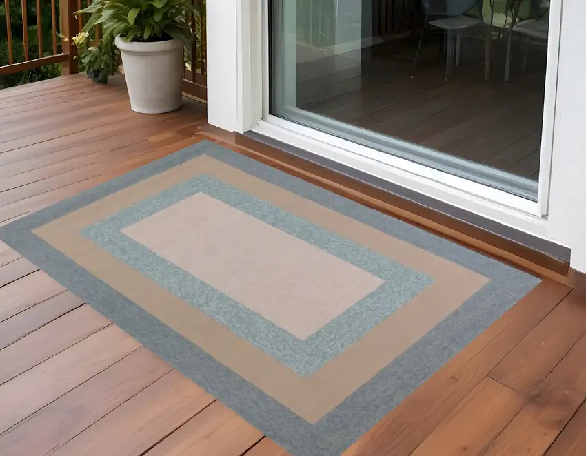 Blue and Beige Handmade Indoor Outdoor Area Rug Photo 1