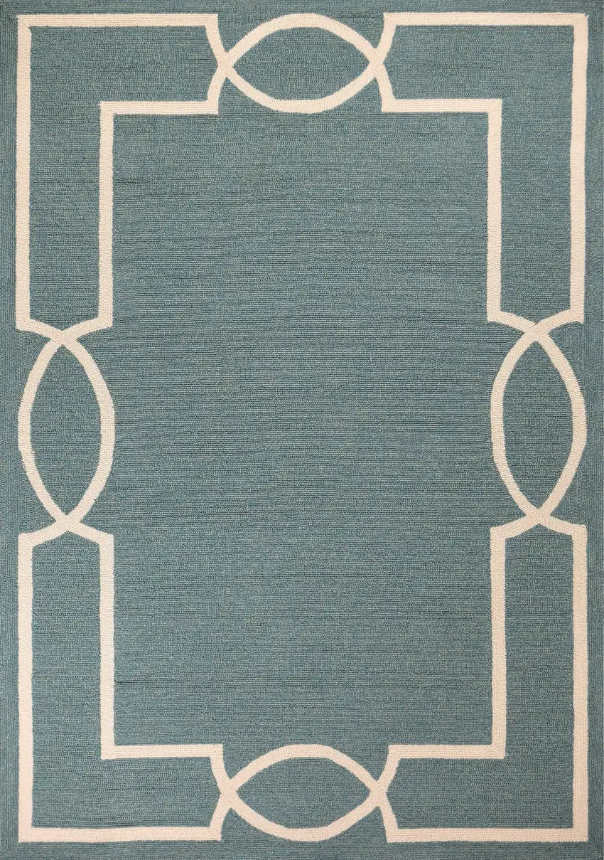 3'X5' Spa Blue Hand Hooked Uv Treated Bordered Indoor Outdoor Area Rug Photo 4