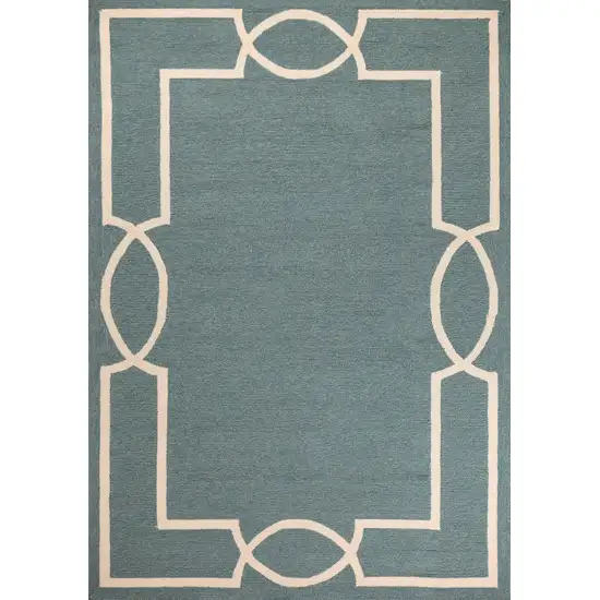 Spa Blue Hand Hooked UV Treated Bordered Indoor Outdoor Area Rug Photo 3