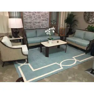 Photo of Spa Blue Hand Hooked UV Treated Bordered Indoor Outdoor Area Rug