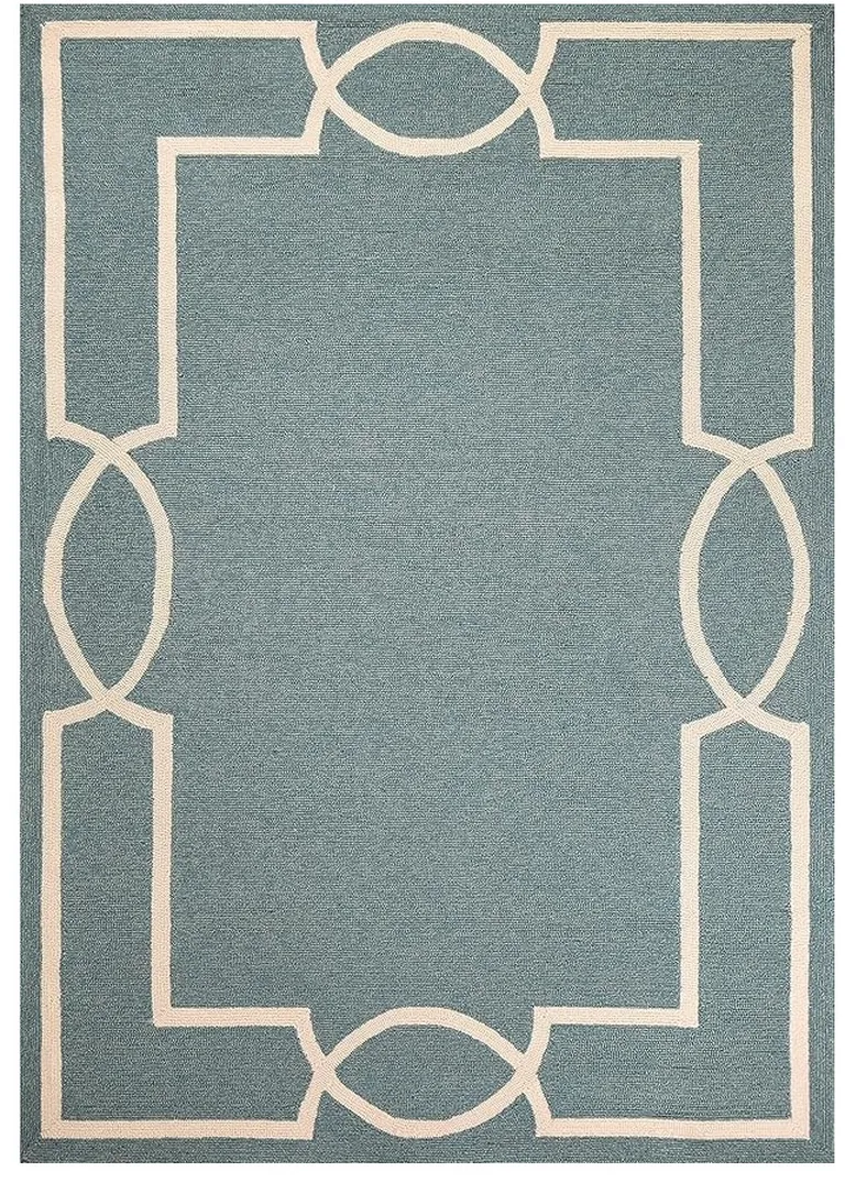 Spa Blue Hand Hooked UV Treated Bordered Indoor Outdoor Area Rug Photo 4