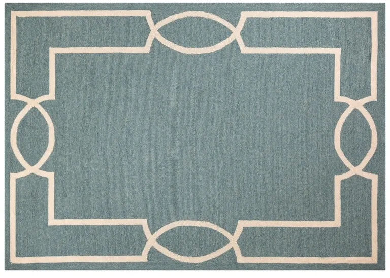 Spa Blue Hand Hooked UV Treated Bordered Indoor Outdoor Area Rug Photo 3