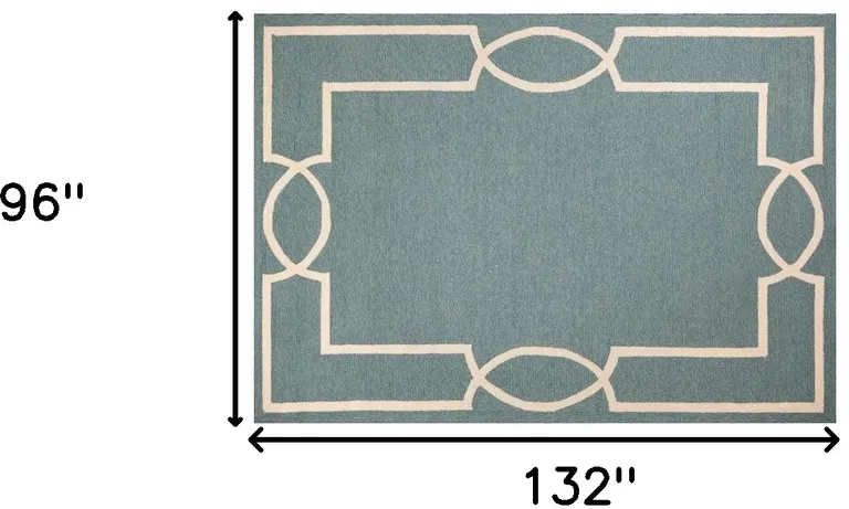 Spa Blue Hand Hooked UV Treated Bordered Indoor Outdoor Area Rug Photo 4
