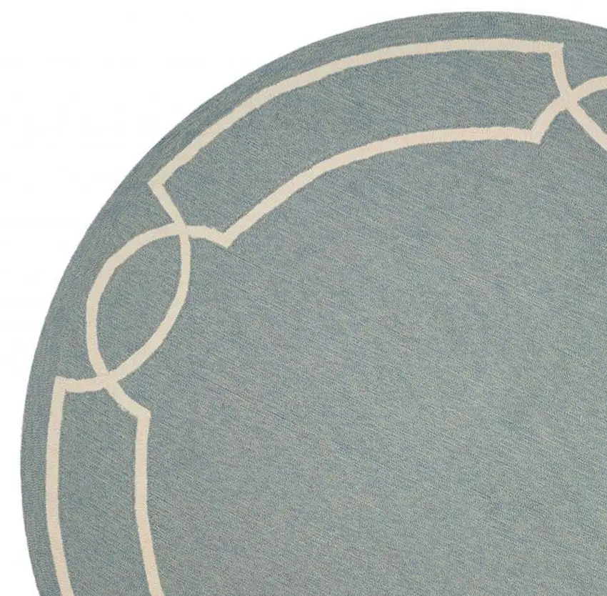 7' Spa Blue Hand Hooked Uv Treated Bordered Round Indoor Outdoor Area Rug Photo 3