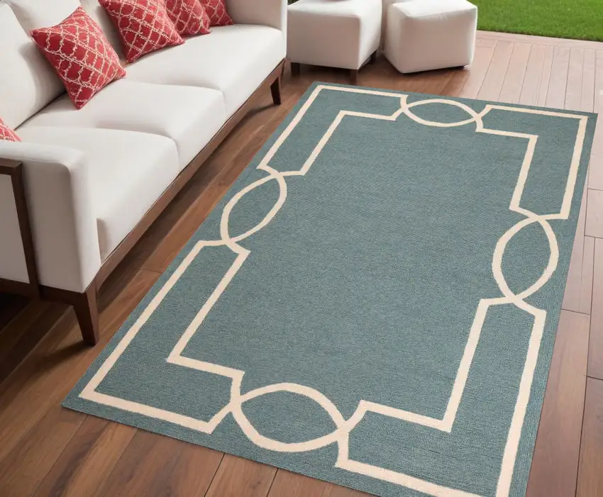 Spa Coastal Bordered Indoor Outdoor Area Rug Photo 2