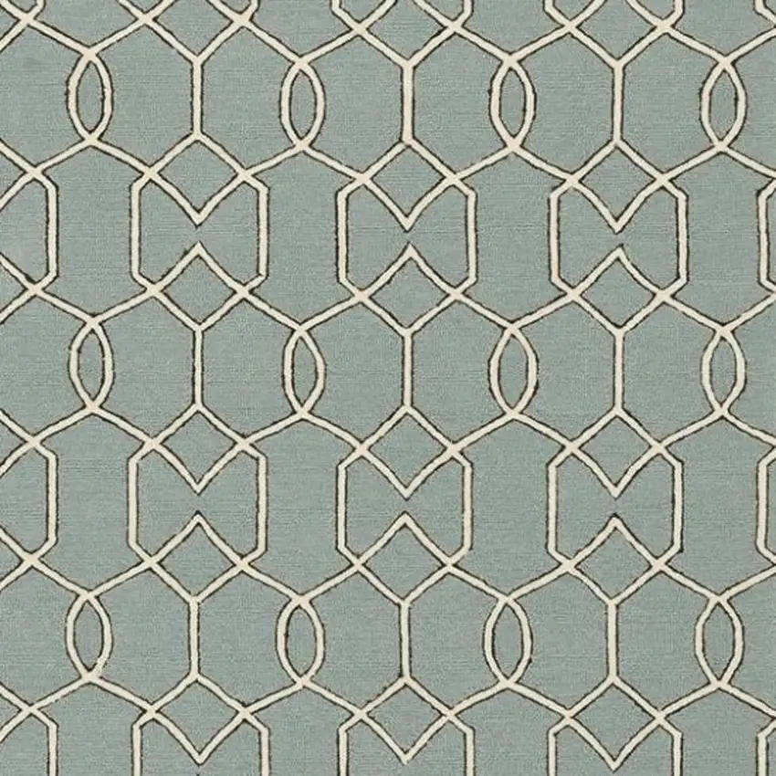 Green and Ivory Geometric Hand Hooked Area Rug Photo 4
