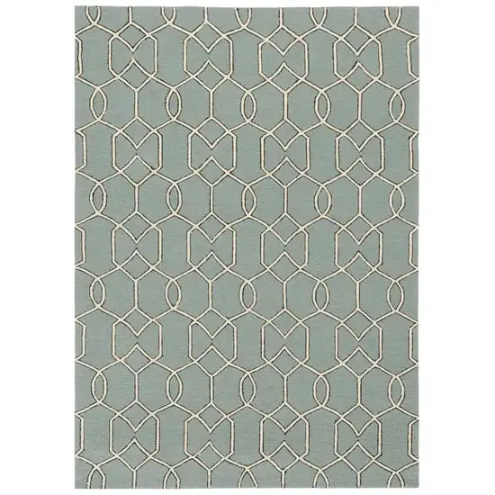 Green and Ivory Geometric Hand Hooked Area Rug Photo 2