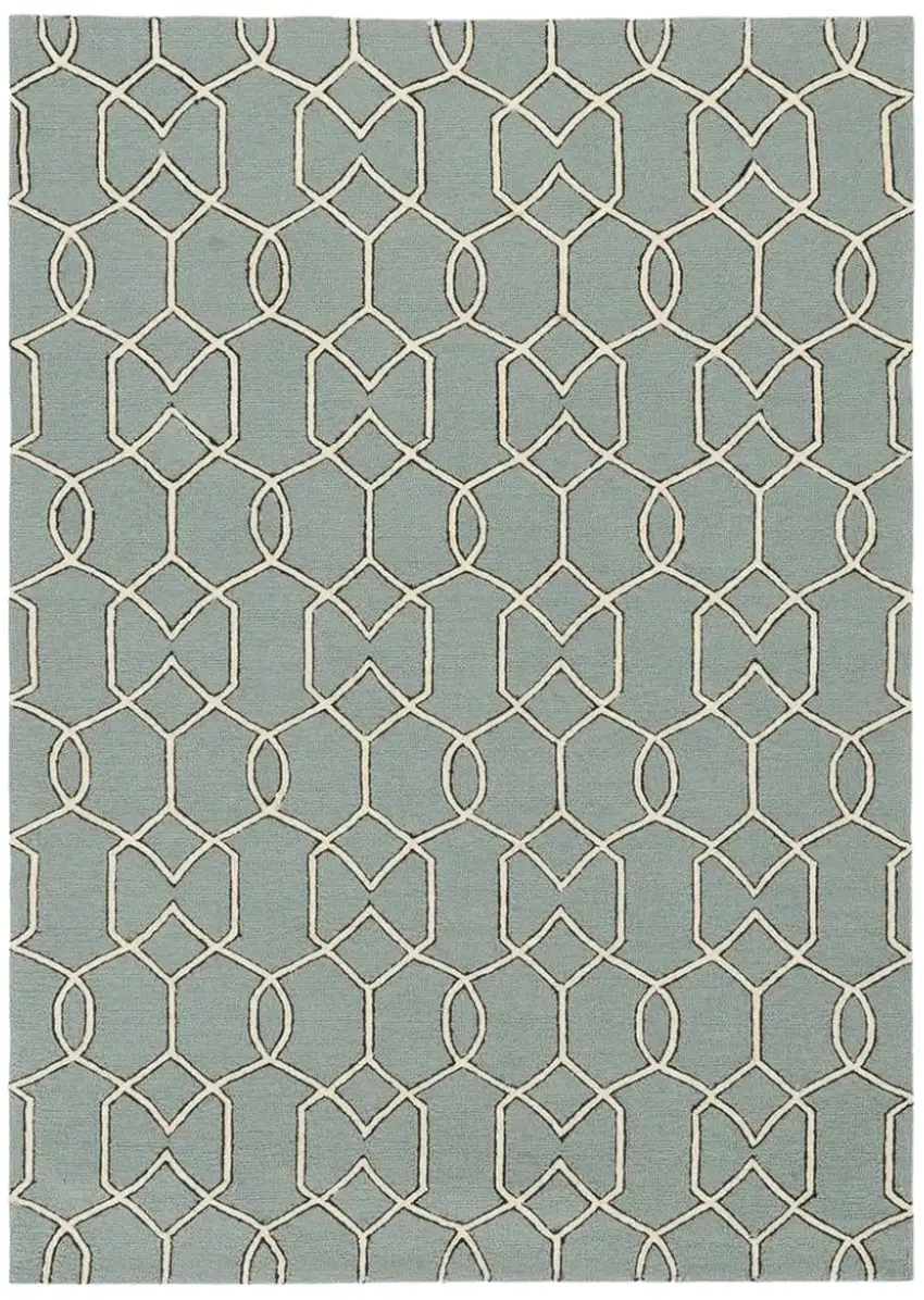 Green and Ivory Geometric Hand Hooked Area Rug Photo 2