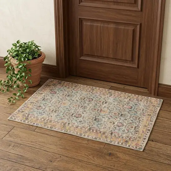 Blue And Beige Jute Floral Hand Woven Area Rug Photo 1