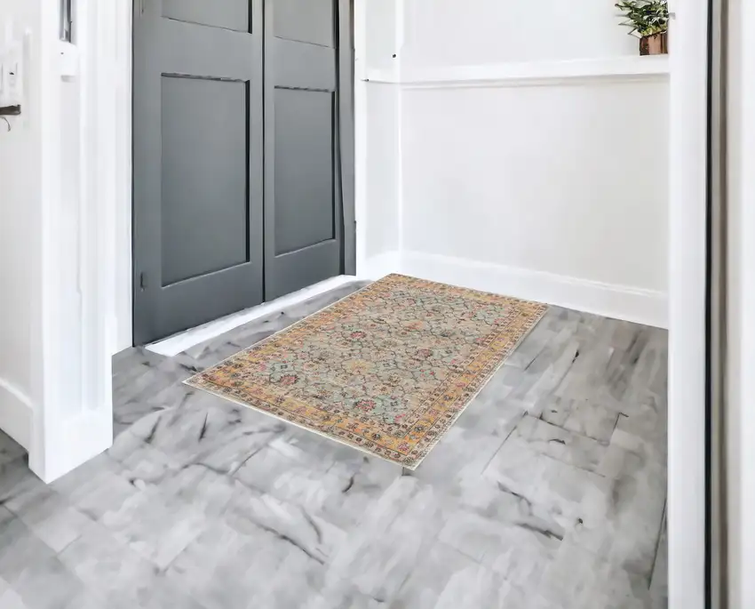 3'X5' Spa Green Hand Woven Floral Indoor Area Rug Photo 1