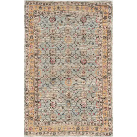 Blue And Beige Jute Floral Hand Woven Area Rug Photo 2