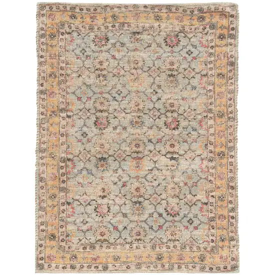 Blue And Beige Jute Floral Hand Woven Area Rug Photo 5