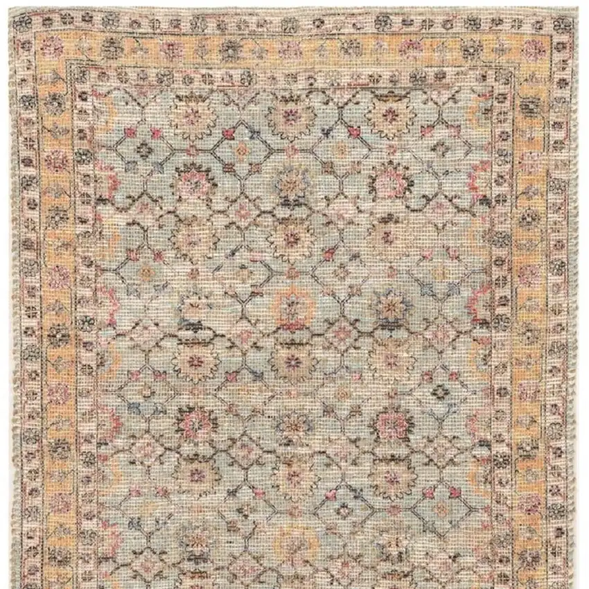 Blue And Beige Jute Floral Hand Woven Area Rug Photo 6