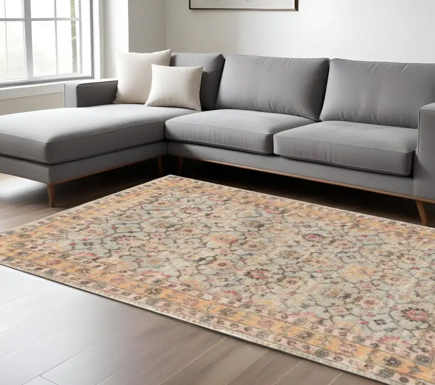 Blue And Beige Jute Floral Hand Woven Area Rug Photo 2