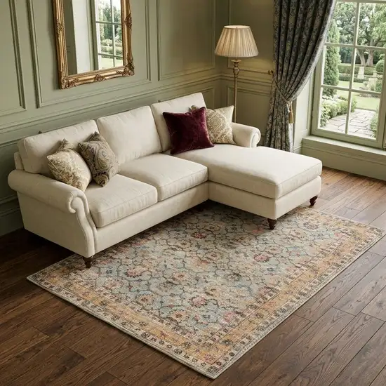 Blue And Beige Jute Floral Hand Woven Area Rug Photo 1