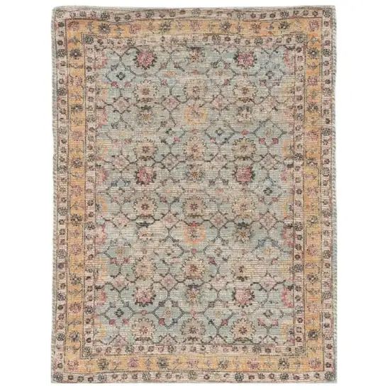 Blue And Beige Jute Floral Hand Woven Area Rug Photo 4