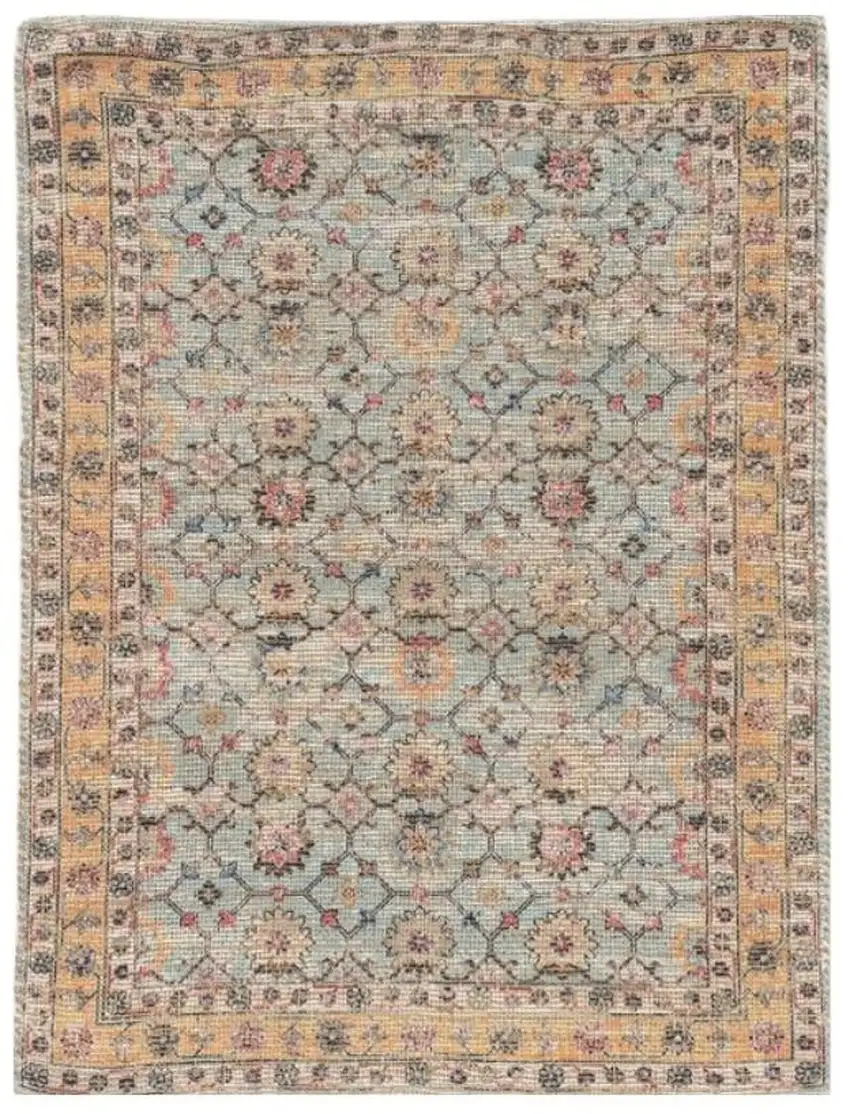 Blue And Beige Jute Floral Hand Woven Area Rug Photo 4