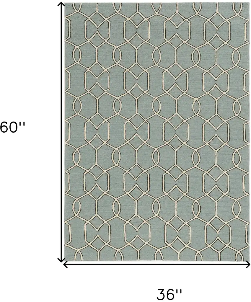 Green and Ivory Hand Hooked Area Rug Photo 3
