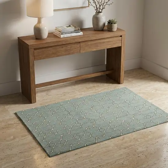 Green And Ivory Geometric Hand Hooked Area Rug Photo 1