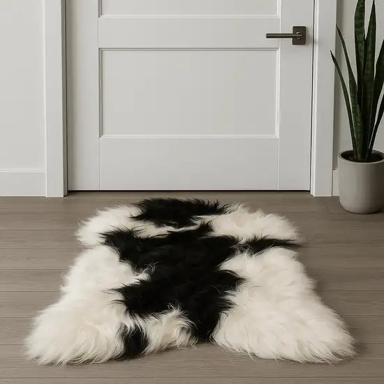 Black and White Spotted Sheepskin Handmade Area Rug Photo 2