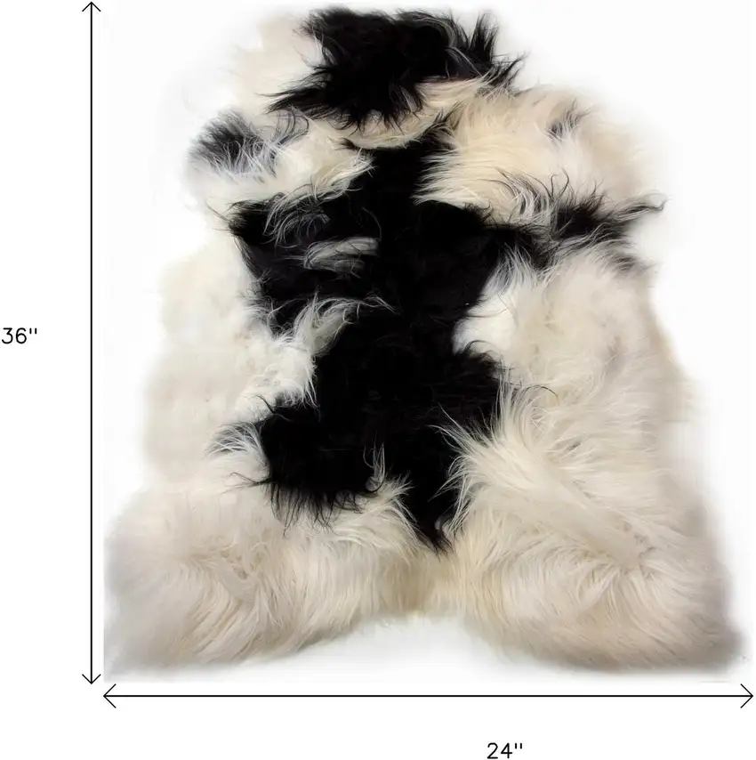 Black and White Spotted Sheepskin Handmade Area Rug Photo 5