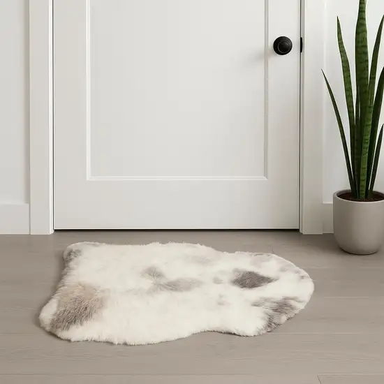 Ivory Black and Gray Spotted Shag Sheepskin Area Rug Photo 1