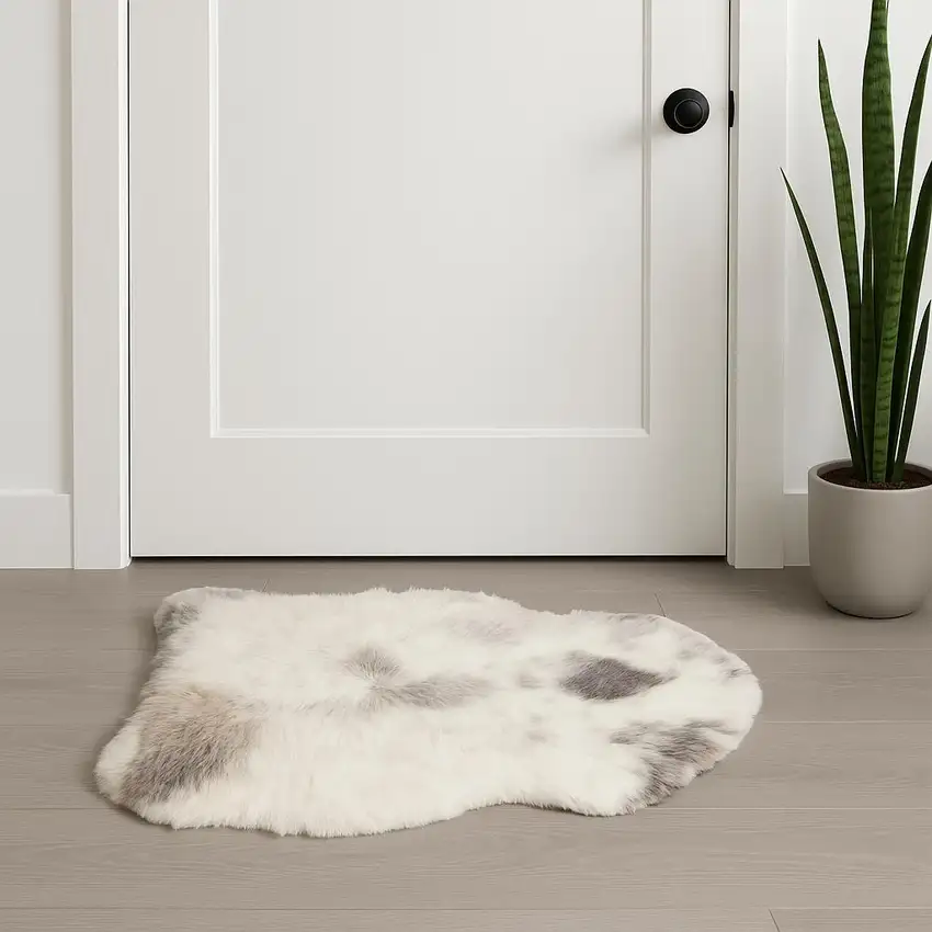 Ivory Black and Gray Spotted Shag Sheepskin Area Rug Photo 1
