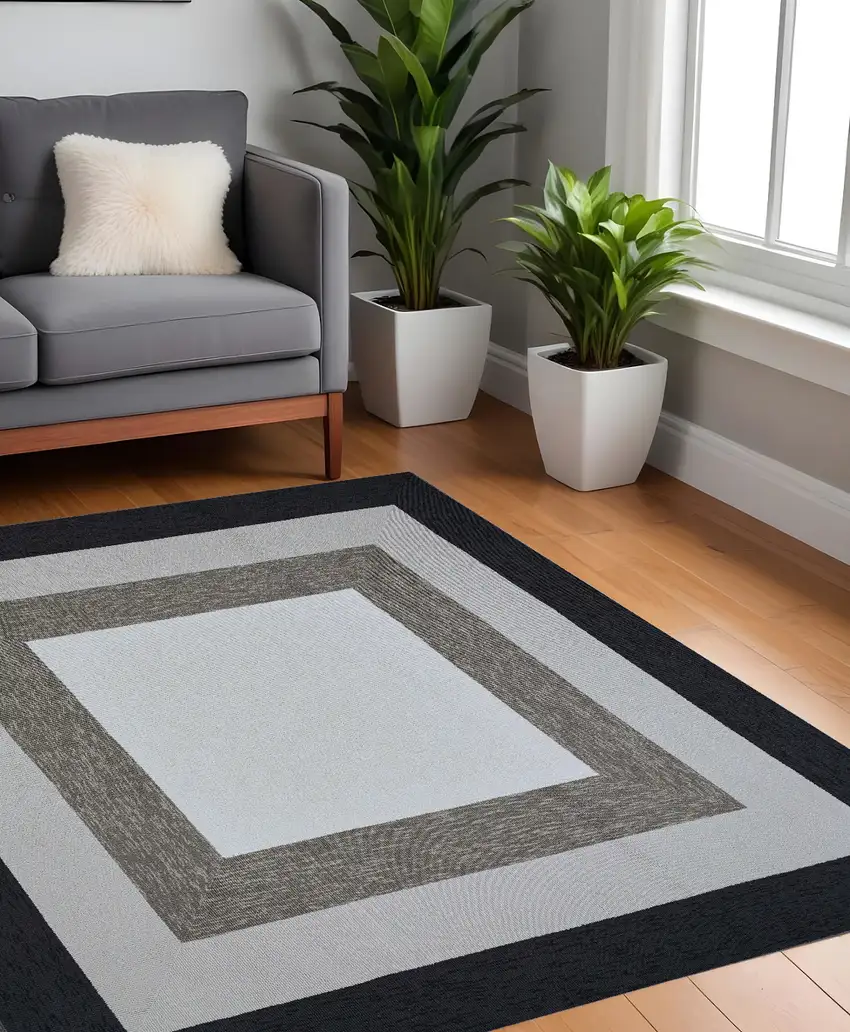 7' Square   Uv Treated Polypropylene Charcoal Area Rug Photo 1