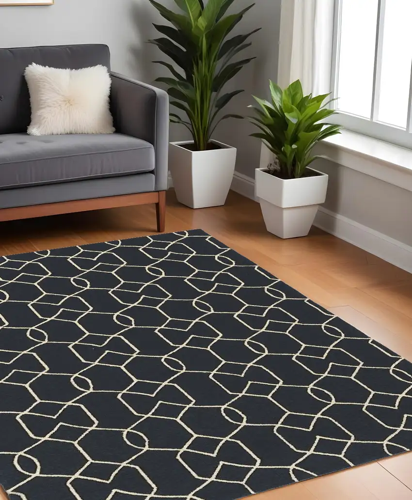 Navy Blue Hand Hooked Area Rug Photo 1