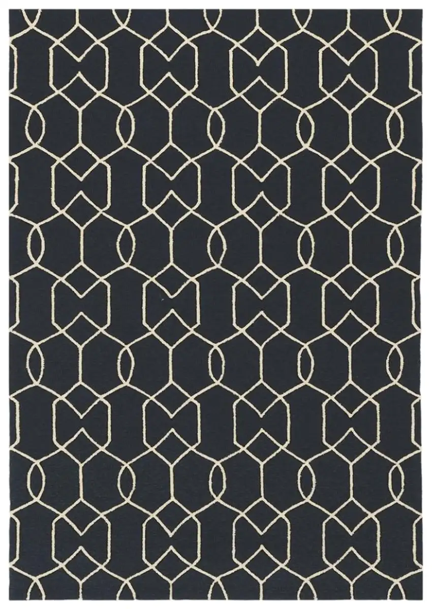 Navy Blue Hand Hooked Area Rug Photo 2