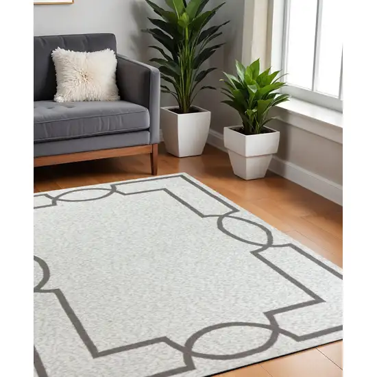 Oatmeal Ivory Geometric Hand Hooked Area Rug Photo 1