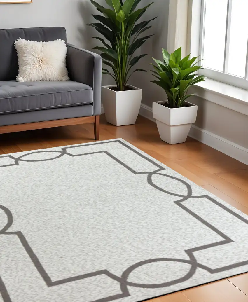 Oatmeal Ivory Geometric Hand Hooked Area Rug Photo 1