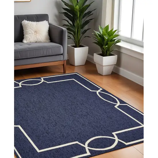 7' Blue And Ivory Square Geometric Handmade Indoor Outdoor Area Rug Photo 2