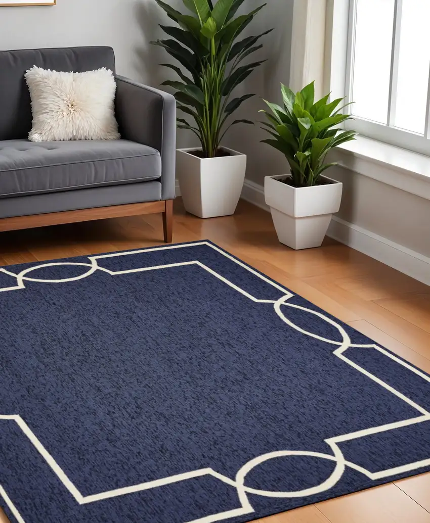 7' Blue And Ivory Square Geometric Handmade Indoor Outdoor Area Rug Photo 2