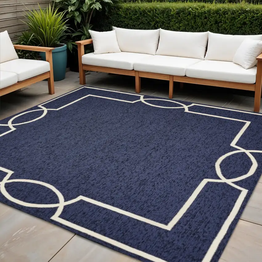 7' Blue And Ivory Square Geometric Handmade Indoor Outdoor Area Rug Photo 1