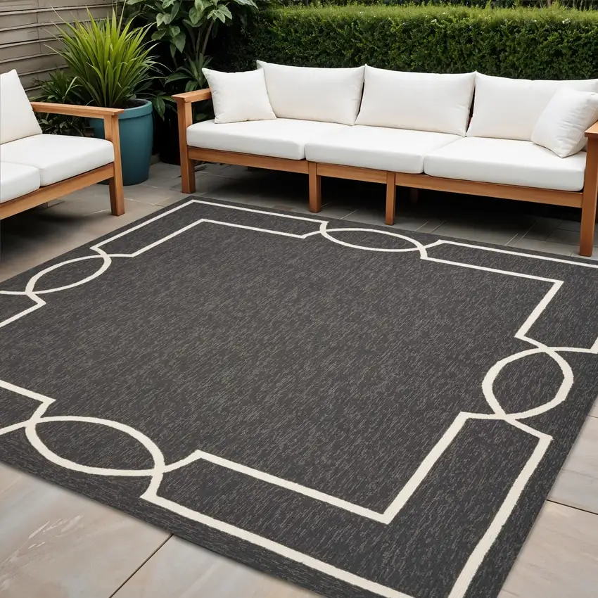 7' Onyx And White Square Geometric Handmade Indoor Outdoor Area Rug Photo 1