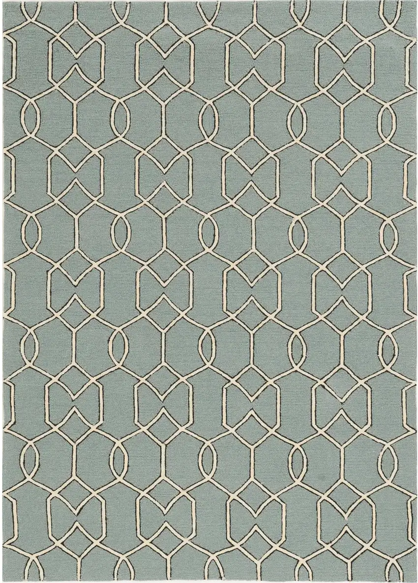 Green and Ivory Hand Hooked Area Rug Photo 2