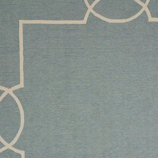 Blue and Ivory Geometric Hand Hooked Area Rug Photo 3