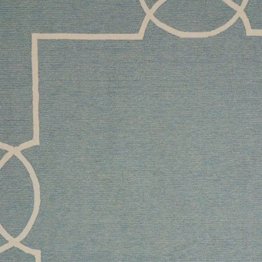 Blue and Ivory Geometric Hand Hooked Area Rug Photo 3