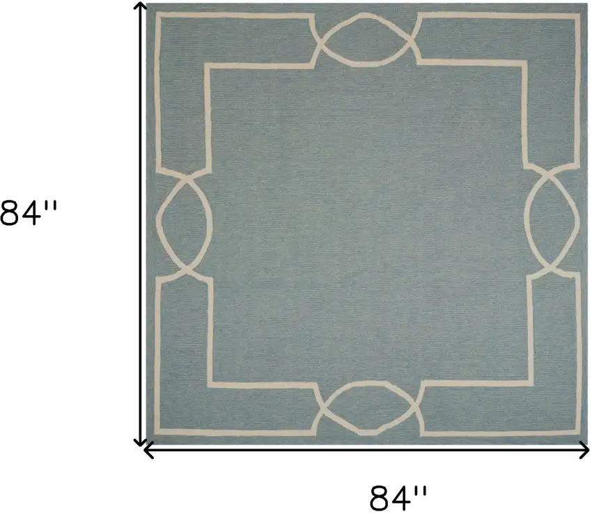 Blue and Ivory Geometric Hand Hooked Area Rug Photo 3
