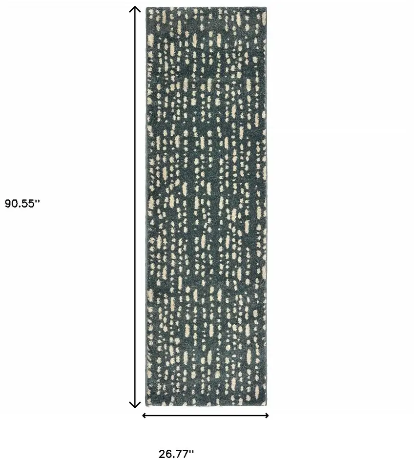 Steel Blue And Ivory Abstract Power Loom Stain Resistant Runner Rug Photo 6