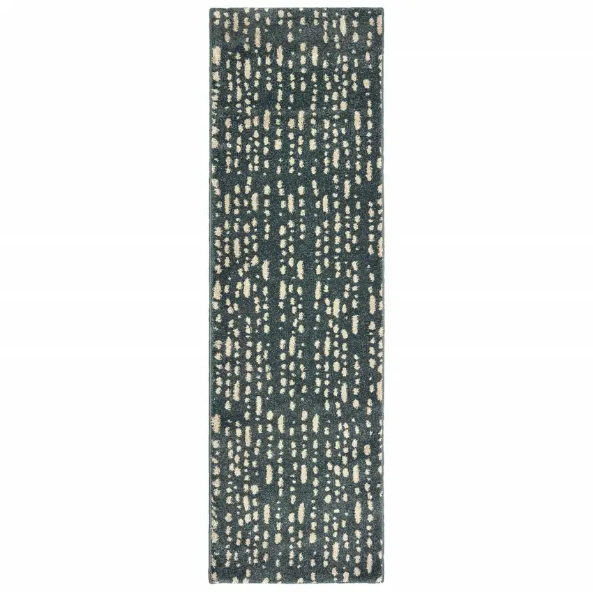 Steel Blue And Ivory Abstract Power Loom Stain Resistant Runner Rug Photo 1