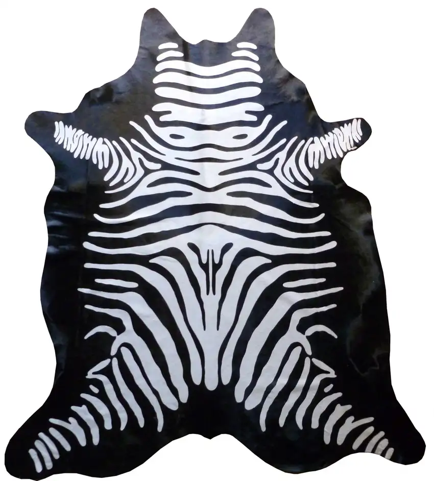 6 Ft Stenciled Reverse Zebra Cowhide Rug Photo 3