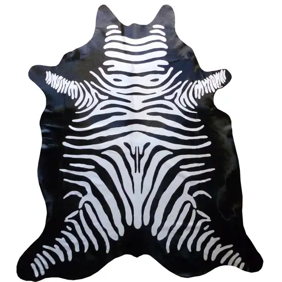 6 Ft Stenciled Reverse Zebra Cowhide Rug Photo 3