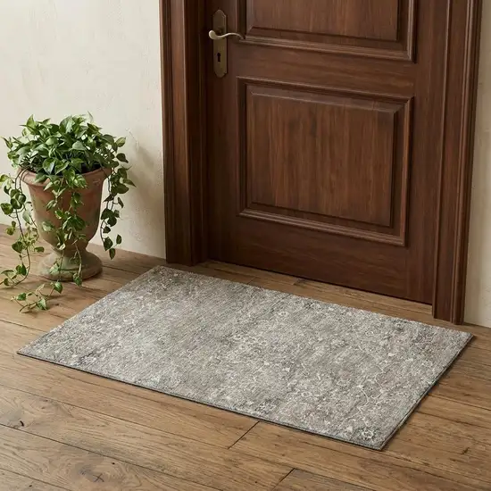 Stone And Coffee Floral Medallion Distressed Washable Area Rug With UV Protection Photo 1