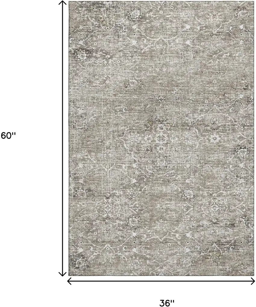 Stone And Coffee Floral Medallion Washable Area Rug With UV Protection Photo 3