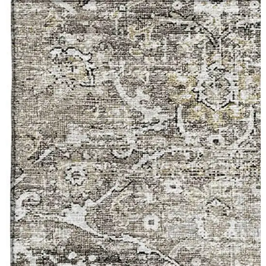 Stone And Coffee Floral Medallion Washable Area Rug With UV Protection Photo 5