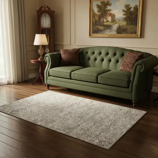 Stone And Coffee Floral Medallion Washable Area Rug With UV Protection Photo 2