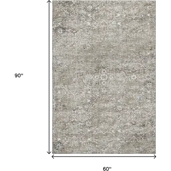 Stone And Coffee Floral Medallion Distressed Washable Area Rug With UV Protection Photo 3