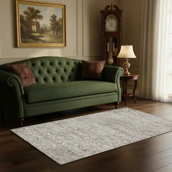 Stone And Coffee Floral Medallion Washable Area Rug With UV Protection Photo 3